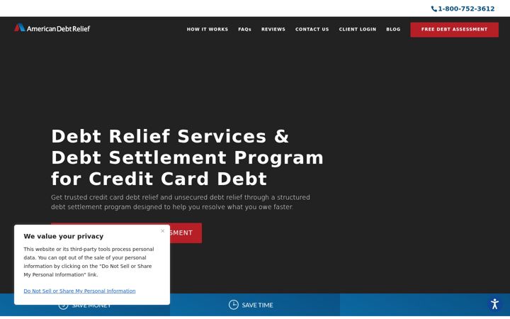 Screenshot of americandebtrelief.com