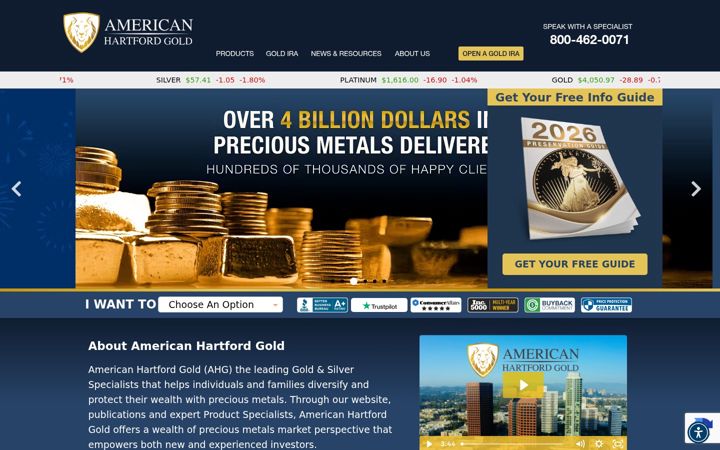 Ekrānuzņēmums no americanhartfordgold.com