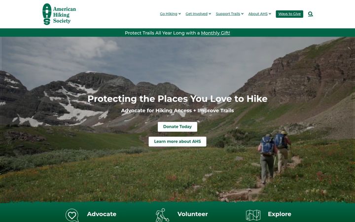 Screenshot of americanhiking.org