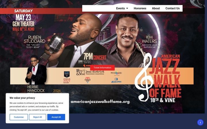 Screenshot of americanjazzwalkoffame.org