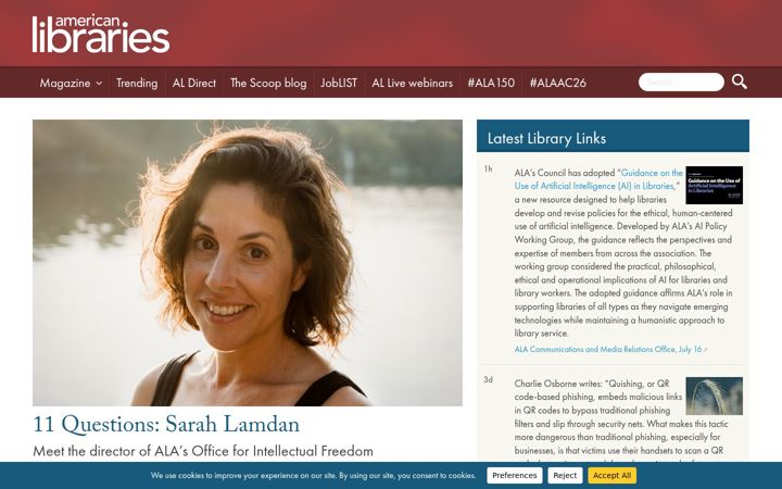 Screenshot of americanlibrariesmagazine.org