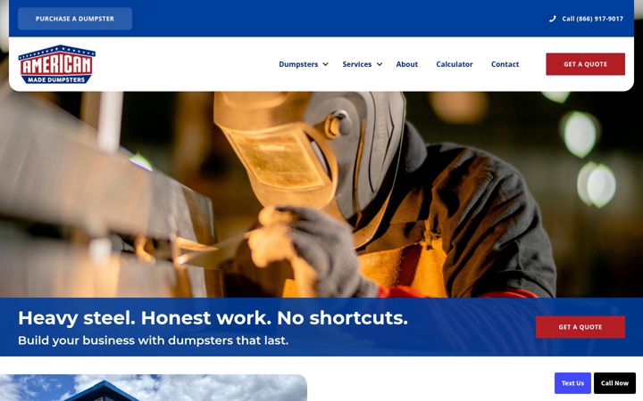 Screenshot of americanmadedumpsters.com