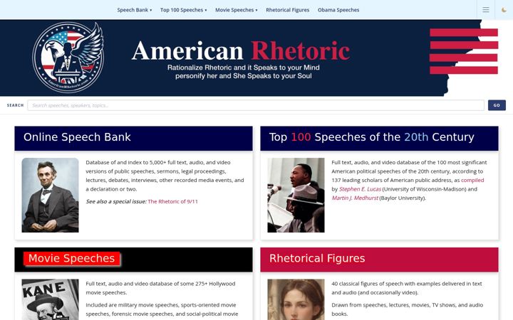 Screenshot stránky americanrhetoric.com