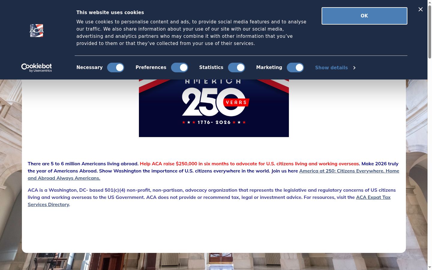 Screenshot del banner di consenso mostrato prima di qualsiasi interazione