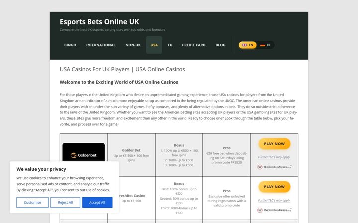 Screenshot of americanscasinos.co.uk