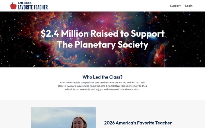 Screenshot stránky americasfavteacher.org
