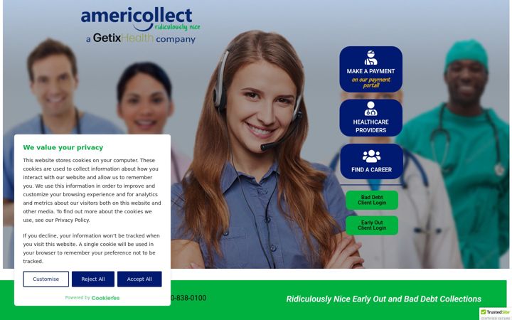 Captură de ecran a americollect.com