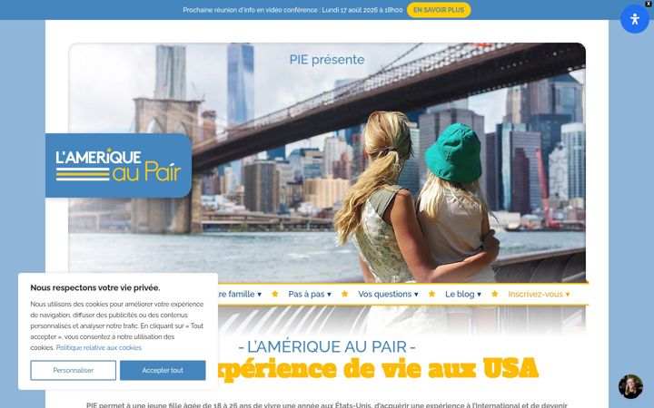 Screenshot van ameriqueaupair.org