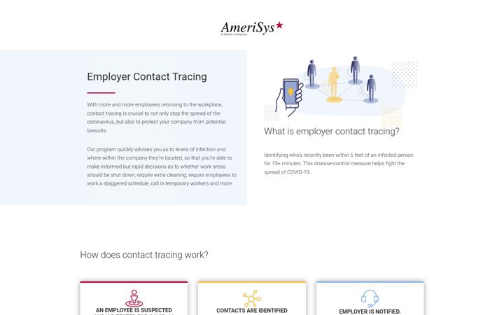 Screenshot van amerisyscontacttracing.com