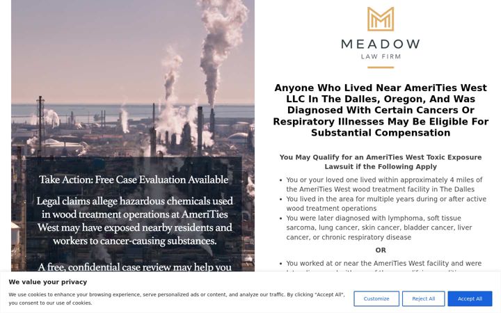 Screenshot of ameritieswestclaims.com
