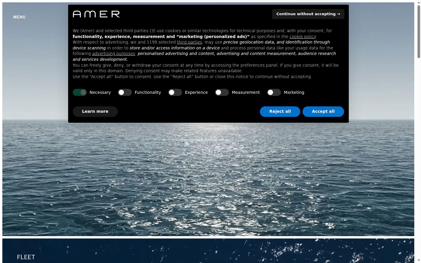 Screenshot del banner di consenso mostrato prima di qualsiasi interazione