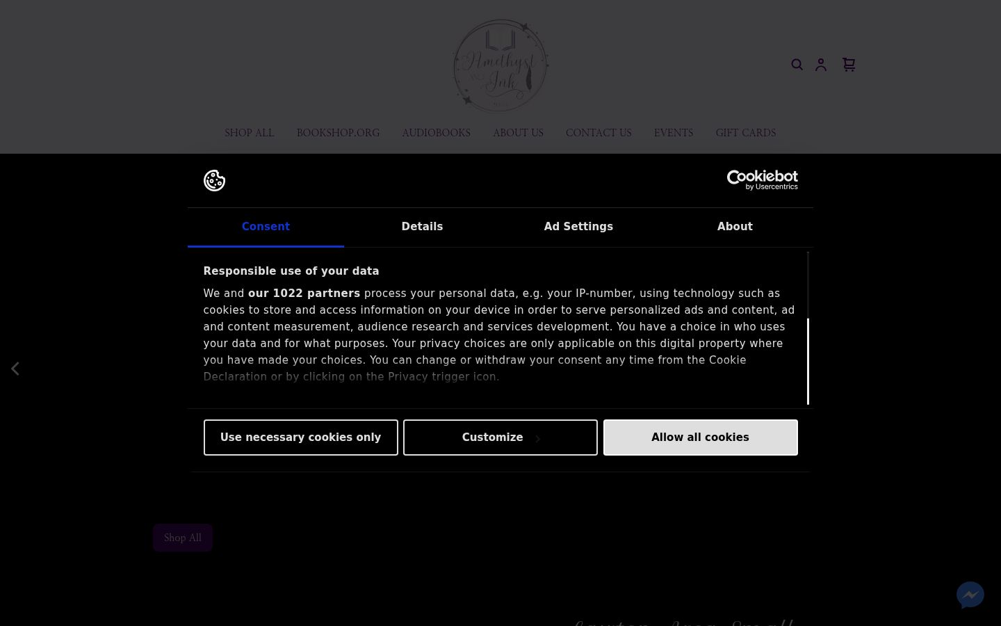 Captura de ecrã do banner de consentimento apresentado antes de qualquer interação
