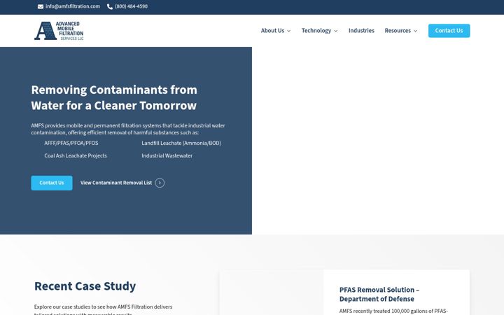 Screenshot of amfsfiltration.com