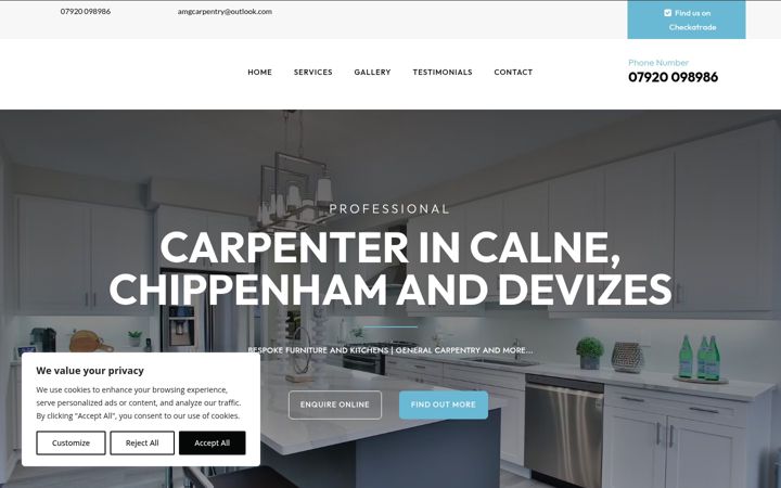 Screenshot of amgcarpentryandkitchens.co.uk
