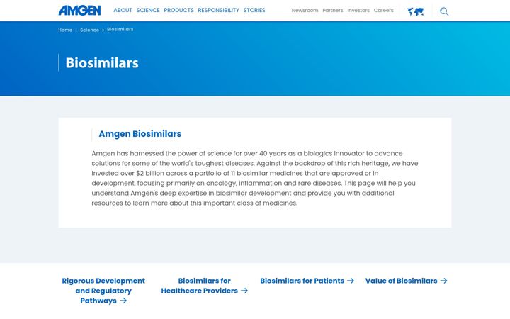 Screenshot of amgenbiosimilars.com
