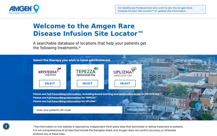 Képernyőkép: amgenrarediseaselocator.com
