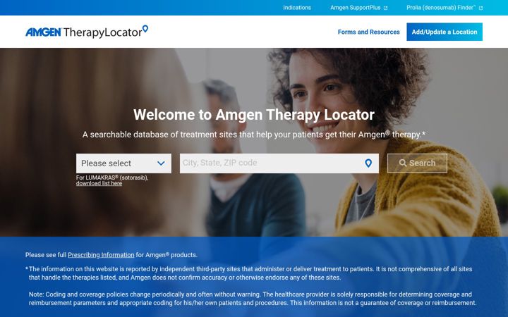 Screenshot of amgentherapylocator.com