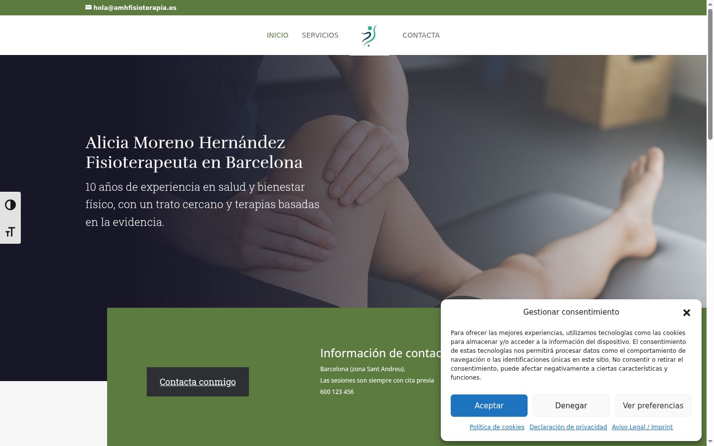Captura de pantalla del banner de consentimiento mostrado antes de cualquier interacción