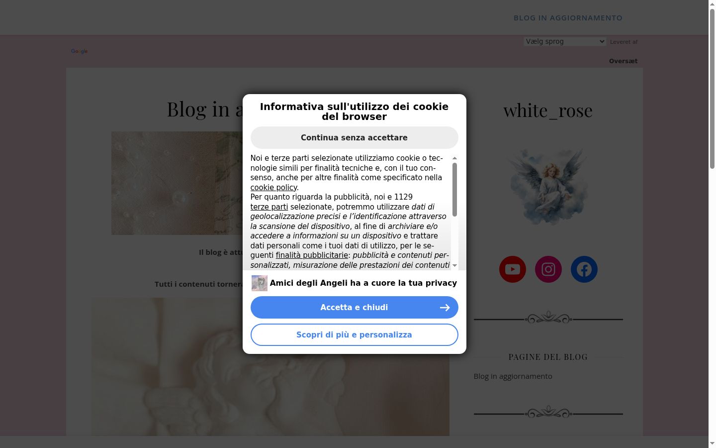 Screenshot del banner di consenso mostrato prima di qualsiasi interazione