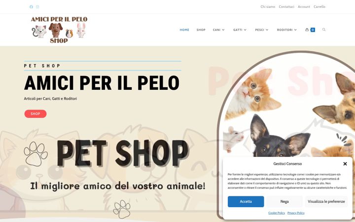 Kuvakaappaus sivustosta amiciperilpeloshop.it