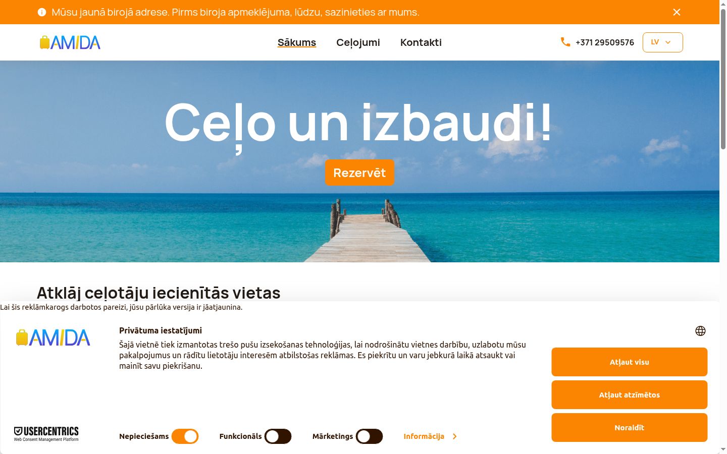 Screenshot del banner di consenso mostrato prima di qualsiasi interazione