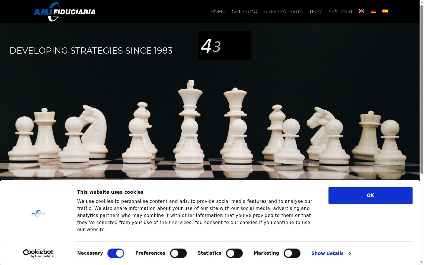 Screenshot del banner di consenso mostrato prima di qualsiasi interazione