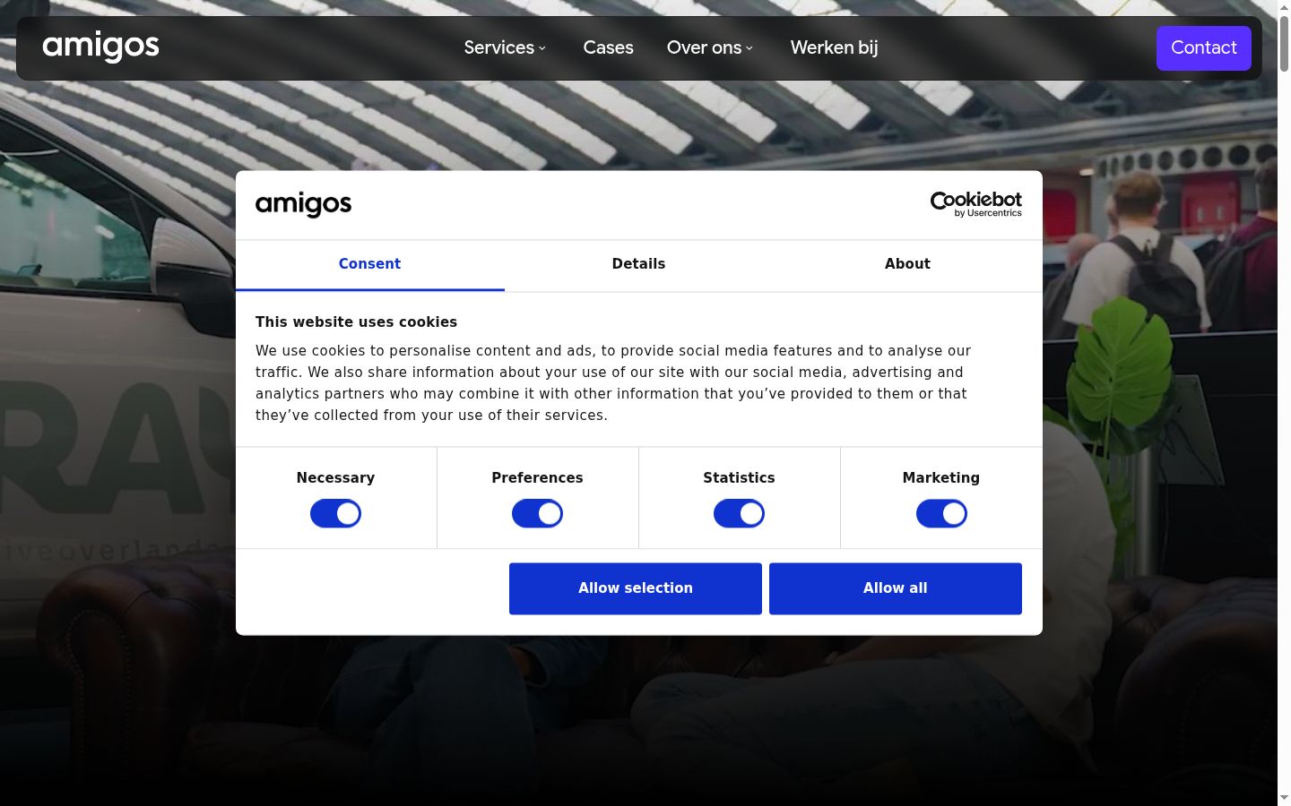 Captura de pantalla del banner de consentimiento mostrado antes de cualquier interacción