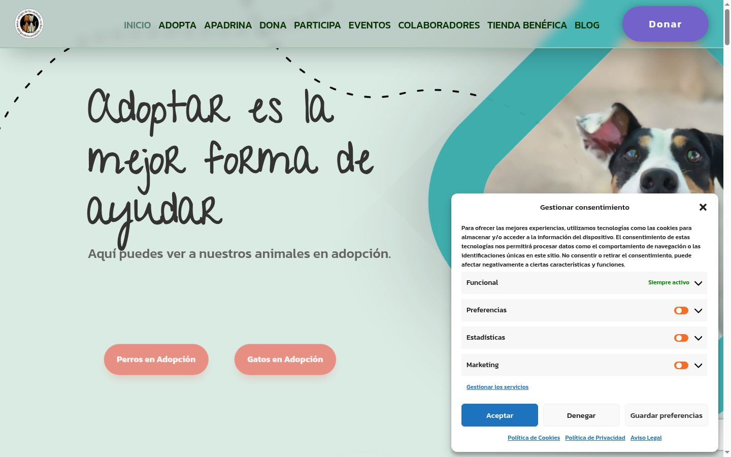 Captura de pantalla del banner de consentimiento mostrado antes de cualquier interacción