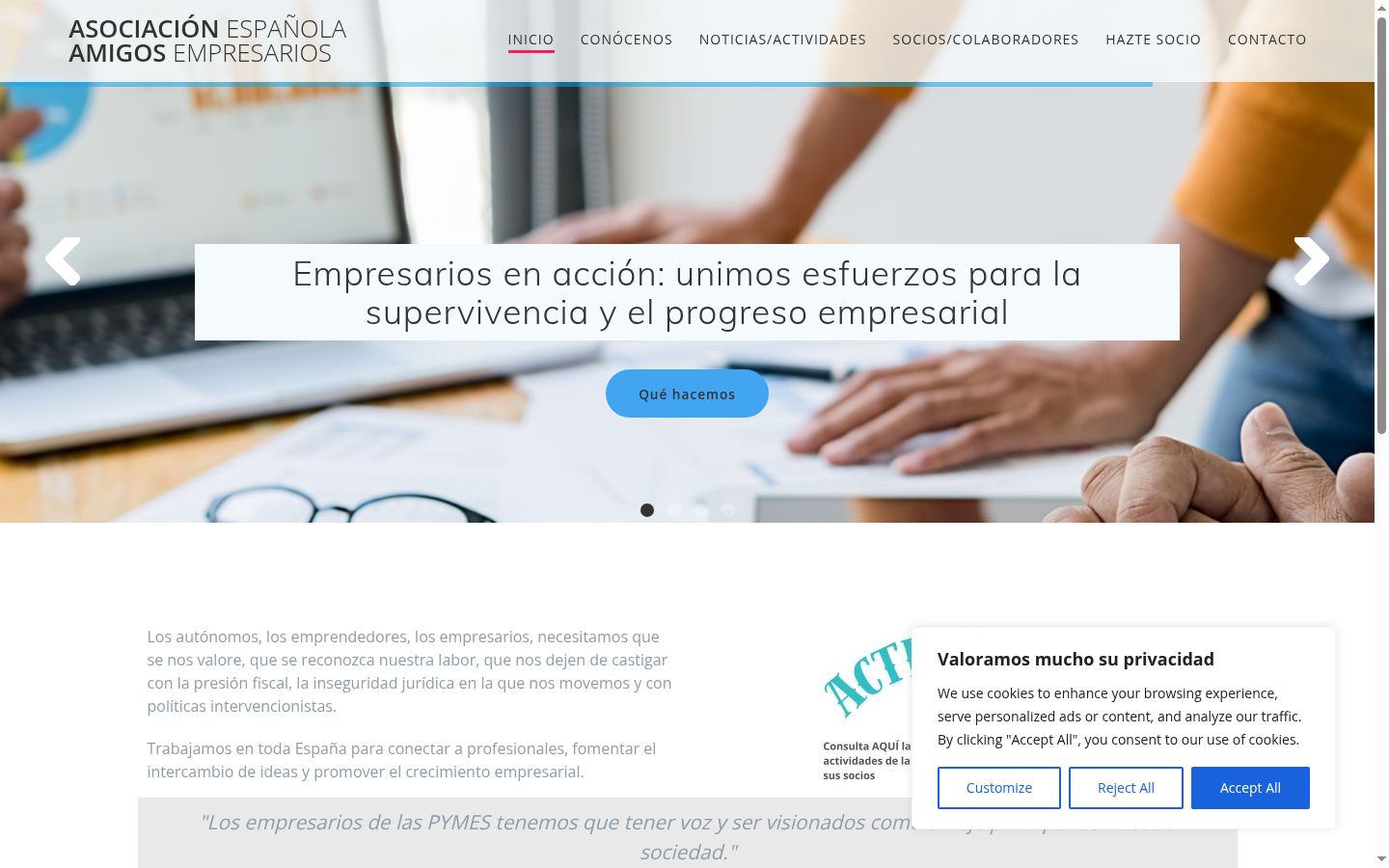 Screenshot del banner di consenso mostrato prima di qualsiasi interazione