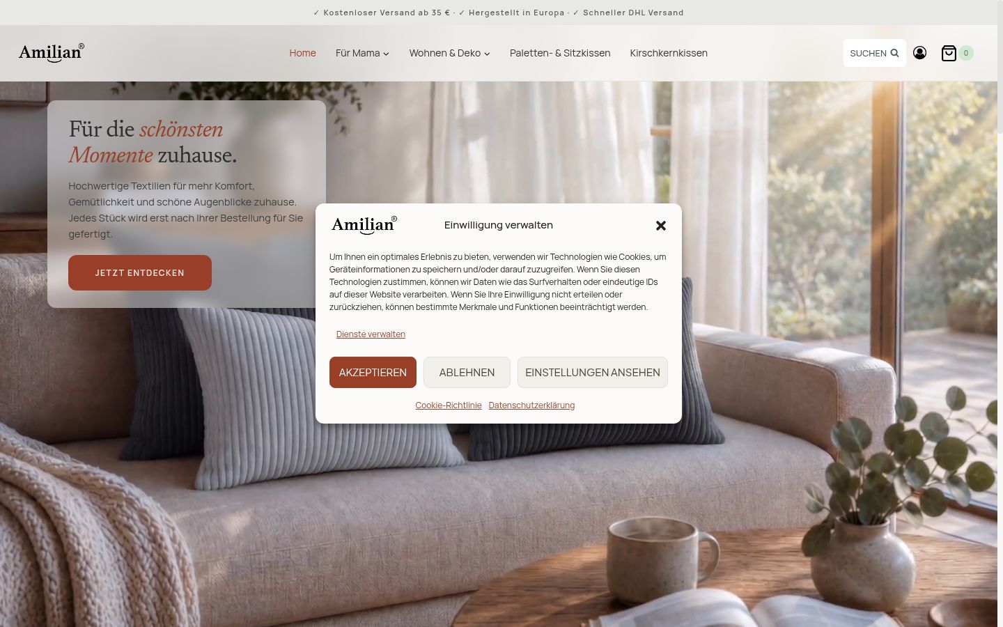 Capture d'écran de la bannière de consentement affichée avant toute interaction