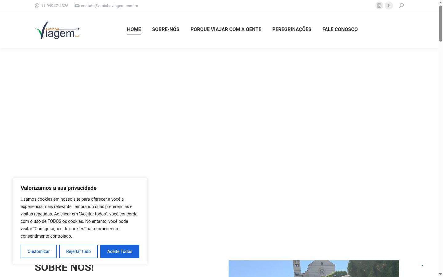 Captura de ecrã do banner de consentimento apresentado antes de qualquer interação