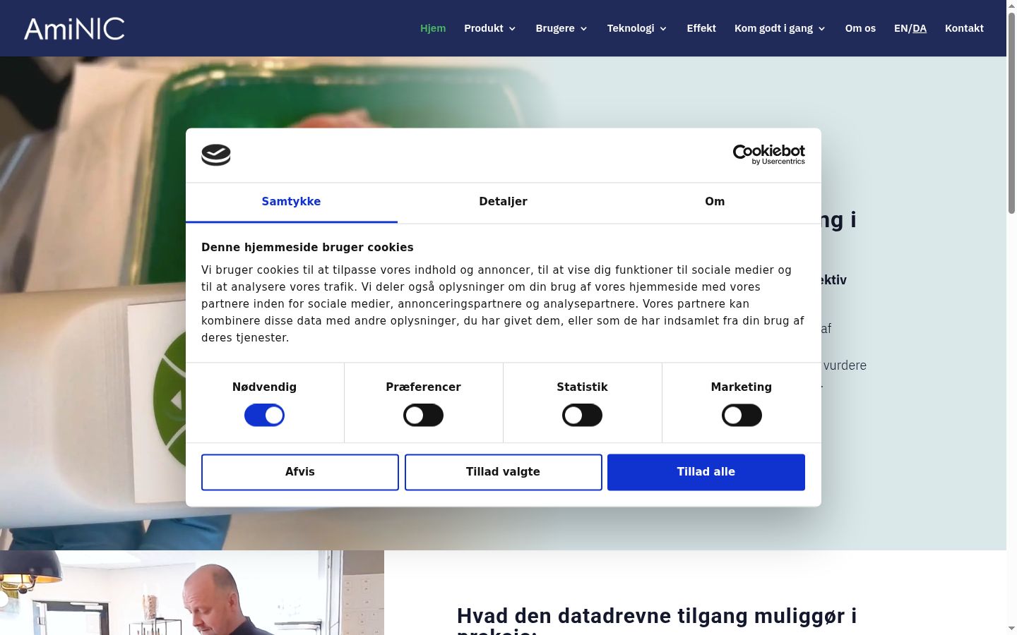 Skærmbillede af samtykkebanneret, som det blev vist før nogen interaktion