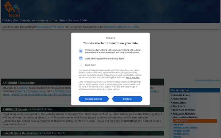 Screenshot of amiright.com
