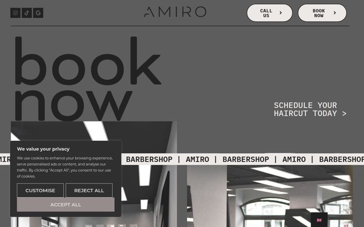 Screenshot of amirobarbershops.com