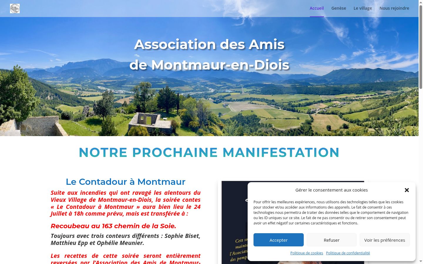 Capture d'écran de la bannière de consentement affichée avant toute interaction