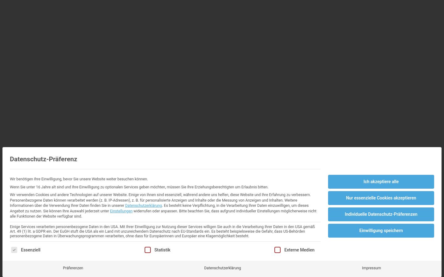 Screenshot del banner di consenso mostrato prima di qualsiasi interazione