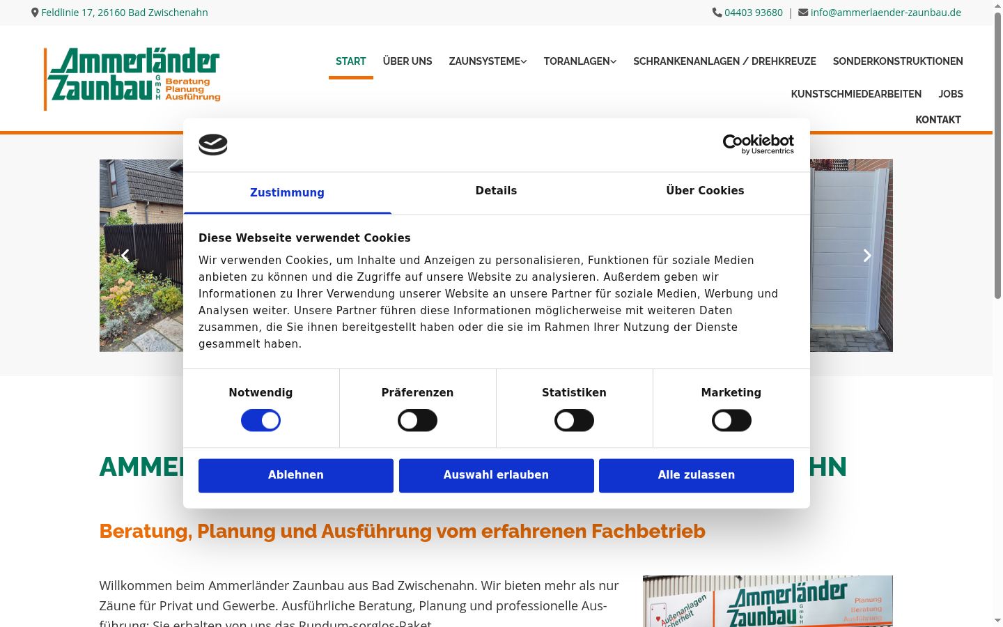 Screenshot van de toestemmingsbanner zoals getoond vóór enige interactie