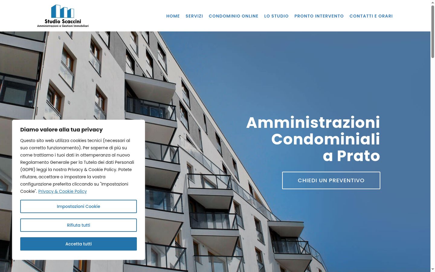 Screenshot del banner di consenso mostrato prima di qualsiasi interazione