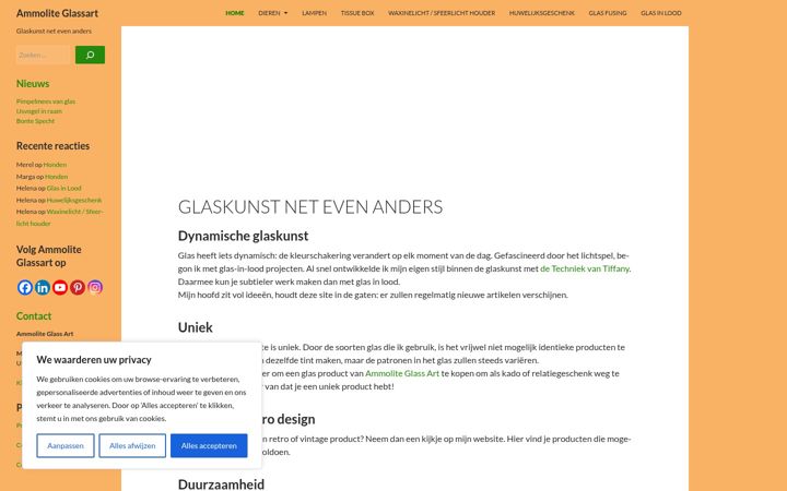 Screenshot di ammoliteglassart.nl