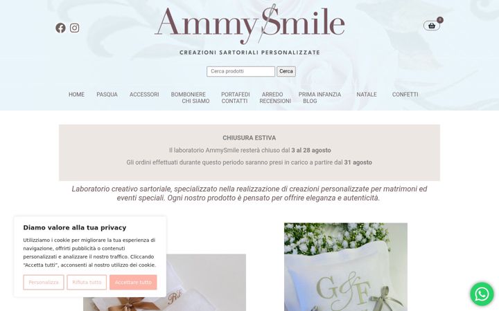 Kuvakaappaus sivustosta ammysmile.it