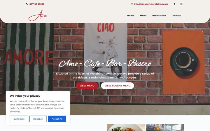 Screenshot of amocafebarbistro.co.uk
