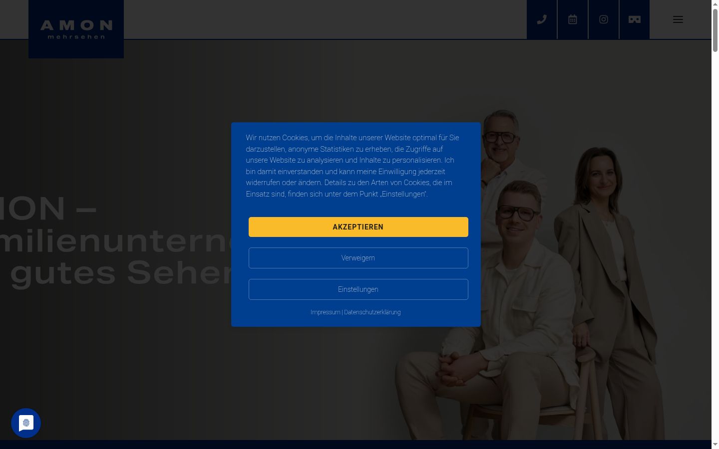 Screenshot des Einwilligungsbanners vor jeglicher Interaktion