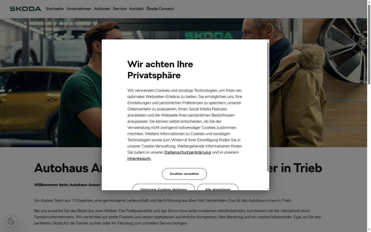 Posnetek zaslona pasice za privolitev, prikazane pred kakršno koli interakcijo