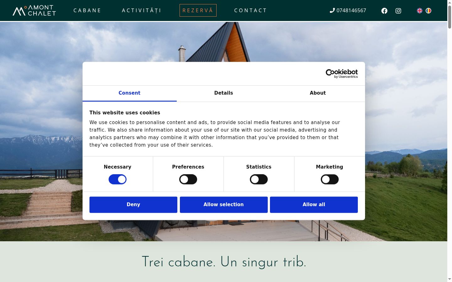 Captură de ecran a bannerului de consimțământ afișat înainte de orice interacțiune