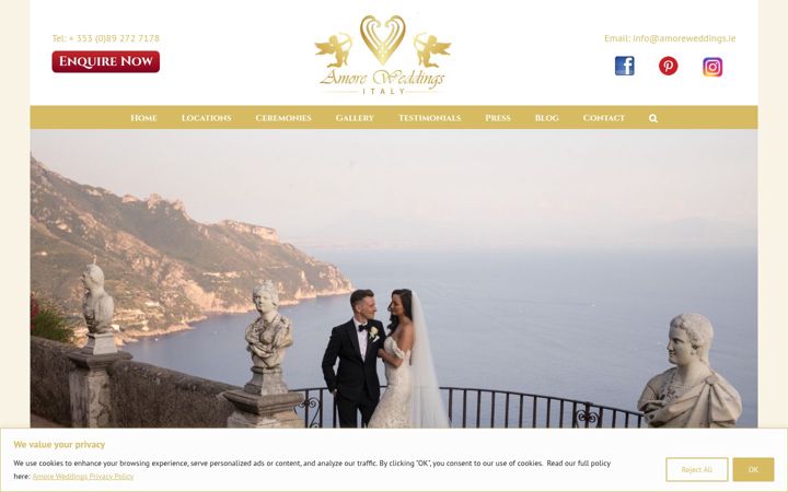 Screenshot of amoreweddings.ie