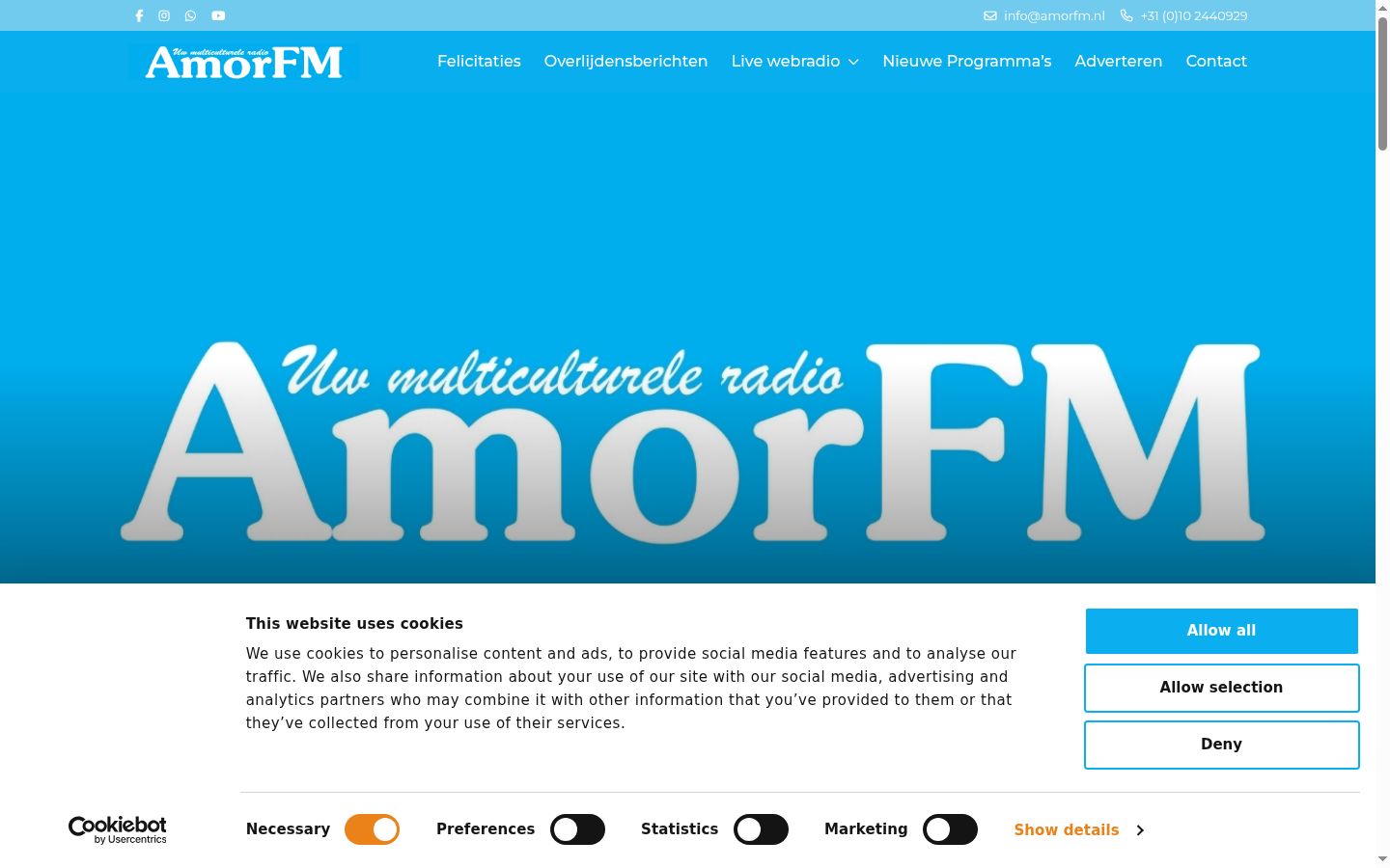 Captura de pantalla del banner de consentimiento mostrado antes de cualquier interacción