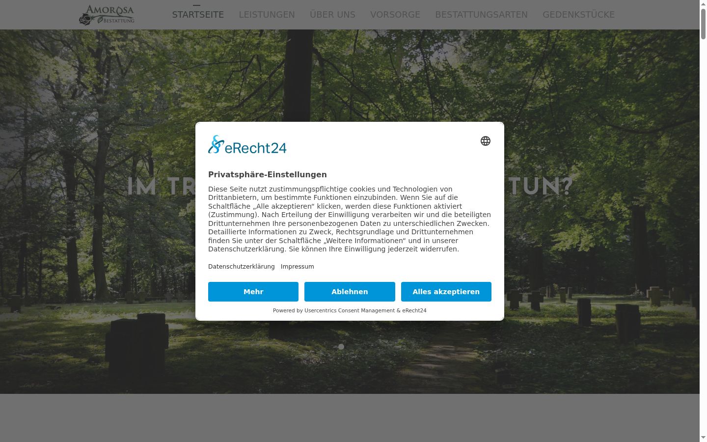Screenshot des Einwilligungsbanners vor jeglicher Interaktion