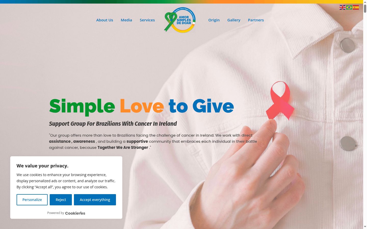 Captura de ecrã do banner de consentimento apresentado antes de qualquer interação