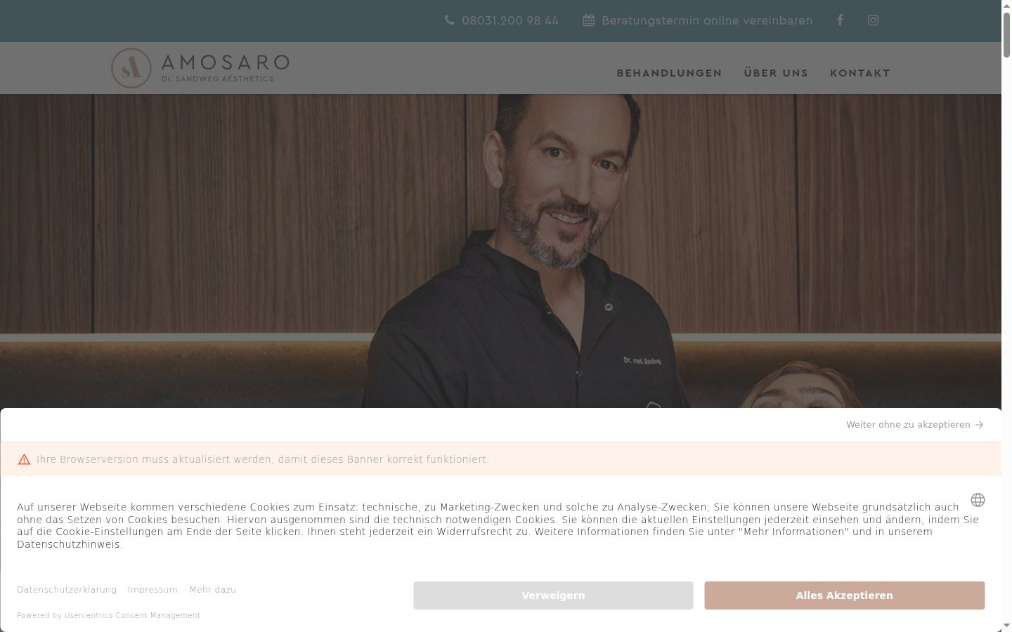 Captura de ecrã do banner de consentimento apresentado antes de qualquer interação