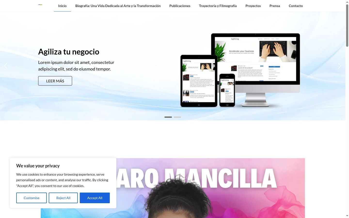 Captura de pantalla del banner de consentimiento mostrado antes de cualquier interacción
